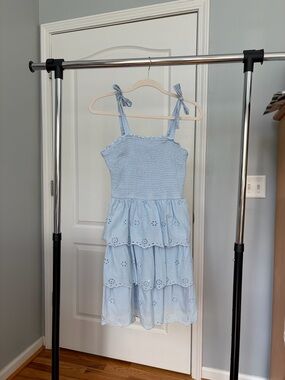 Sincerely Jules Light Blue Eyelet Tiered Dress with Tie Straps